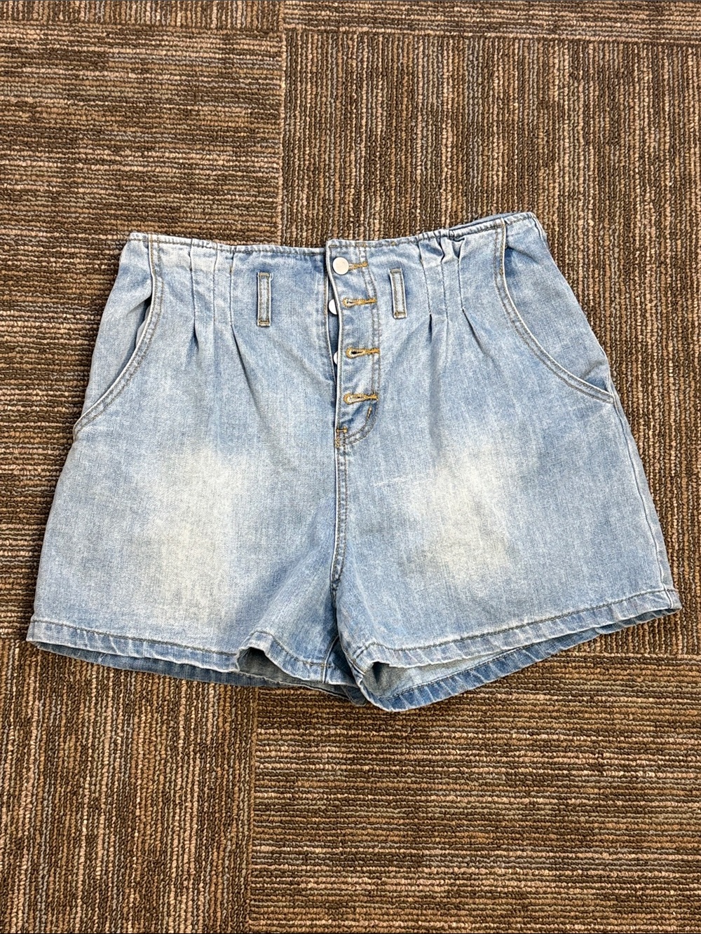 Bohme High-Waist Light Wash Denim Shorts with Button-Front